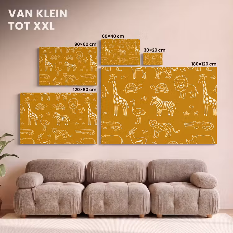 Canvas schilderij - Dieren - Safari - Patroon - Kinderlijk - Oker — 7