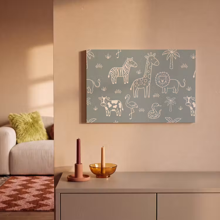 Canvas schilderij - Dieren - Safari - Patroon - Illustratie - Groen — 1
