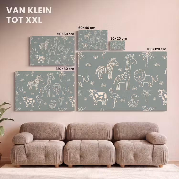 Canvas schilderij - Dieren - Safari - Patroon - Illustratie - Groen — 7