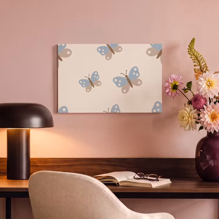 Canvas schilderij - Insect - Vlinderpatroon - Abstract - Blauw - Beige — 5