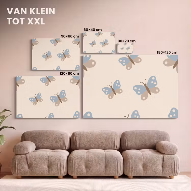 Canvas schilderij - Insect - Vlinderpatroon - Abstract - Blauw - Beige — 7