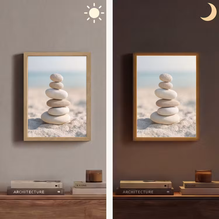 Lightbox - Wandlamp - Stenen - Stapel - Zand - Zee — 5