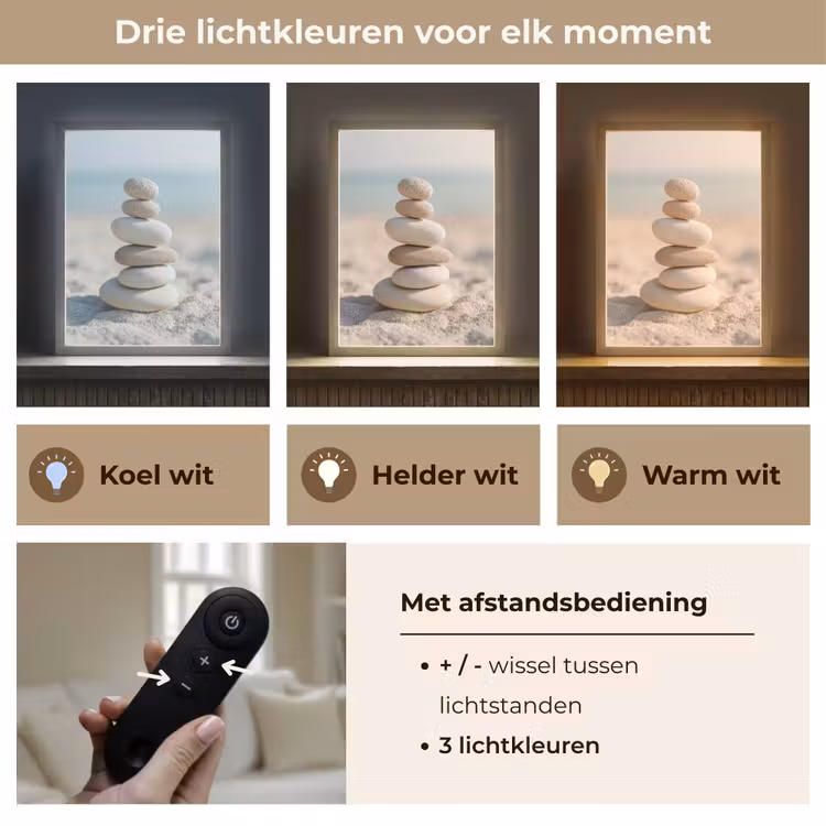 Lightbox - Wandlamp - Stenen - Stapel - Zand - Zee — 7