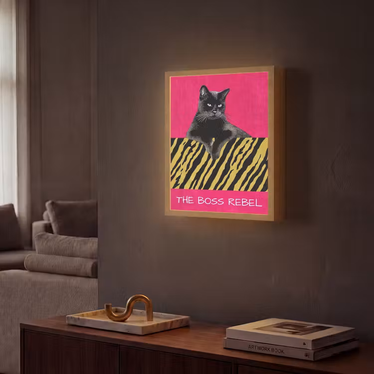 Lightbox - Wandlamp - Kat - Baas - Roze - Tijgerprint — 2