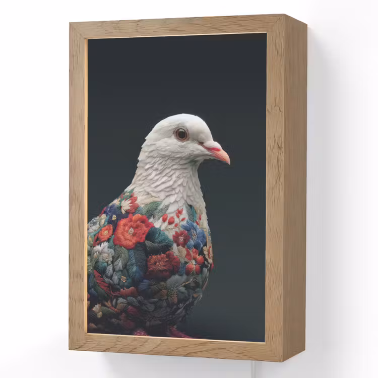 Lightbox - Wandlamp - Duif - Bloemen - Wit - Zwart — 1