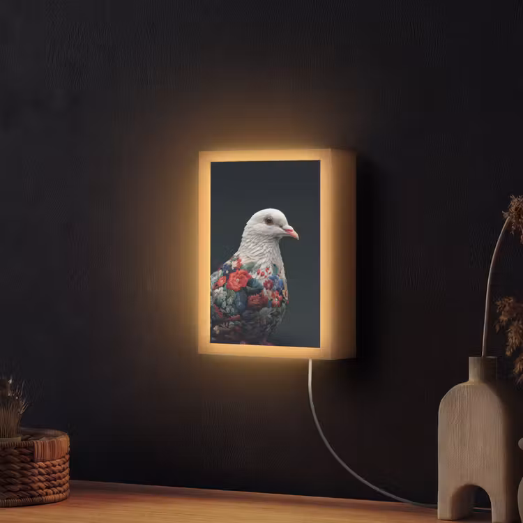 Lightbox - Wandlamp - Duif - Bloemen - Wit - Zwart — 2