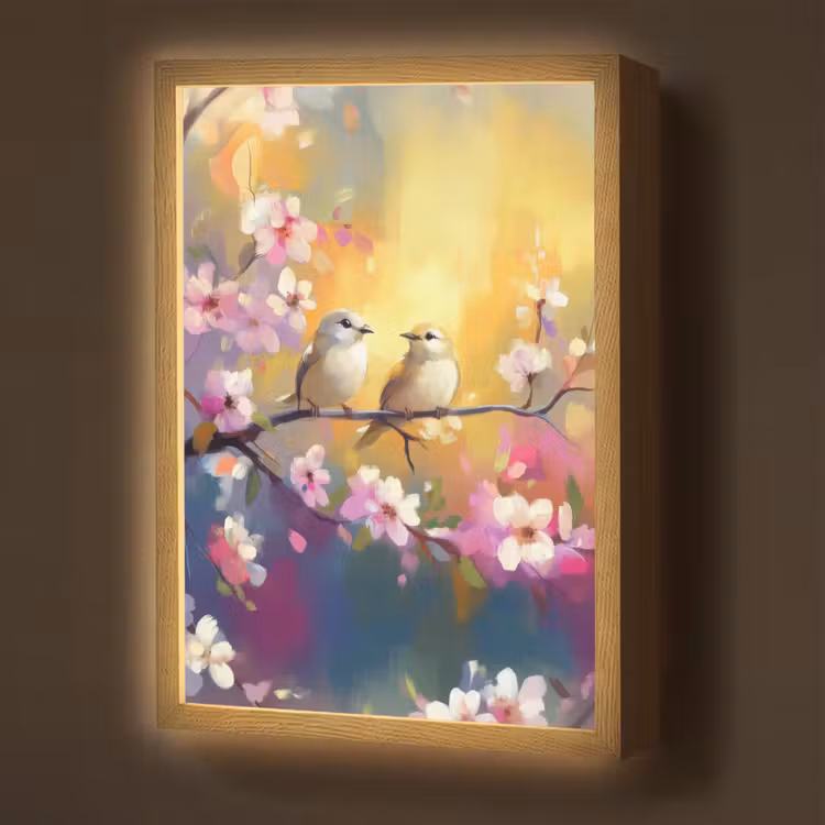 Lightbox - Wandlamp - Vogels - Bloemen - Roze — 1