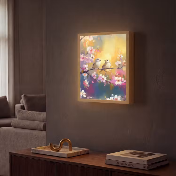 Lightbox - Wandlamp - Vogels - Bloemen - Roze — 2