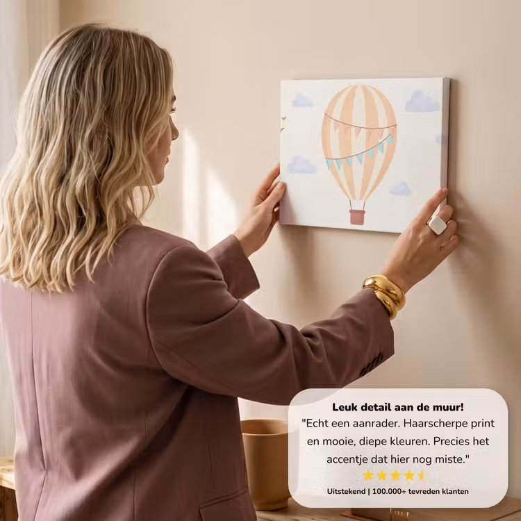 Canvas schilderij - Luchtballon - Wolken - Illustratie - Zacht - Kinderkamer — 2