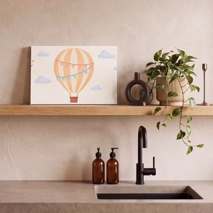 Canvas schilderij - Luchtballon - Wolken - Illustratie - Zacht - Kinderkamer — 3