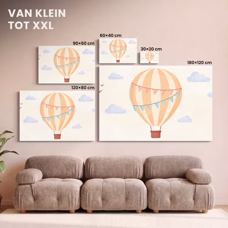 Canvas schilderij - Luchtballon - Wolken - Illustratie - Zacht - Kinderkamer — 7