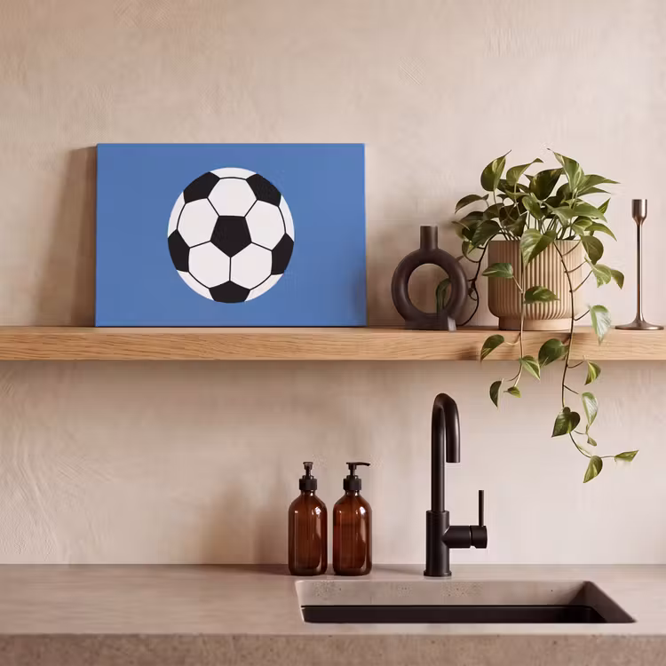Canvas schilderij - Voetbal - Zwart-wit - Sport - Illustratie - Blauw — 3