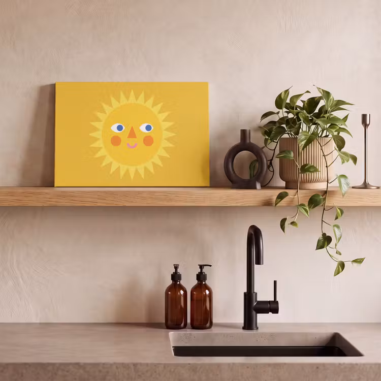 Canvas schilderij - Zon - Gezicht - Zomer - Illustratie - Geel — 4