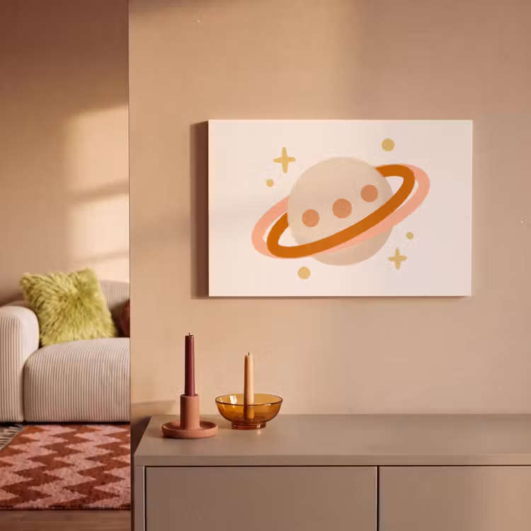 Canvas schilderij - Planeet - Ringen - Ruimte - Illustratie - Beige — 1