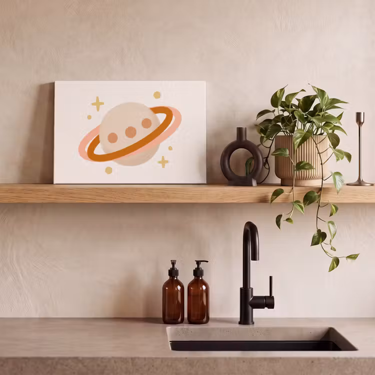 Canvas schilderij - Planeet - Ringen - Ruimte - Illustratie - Beige — 3