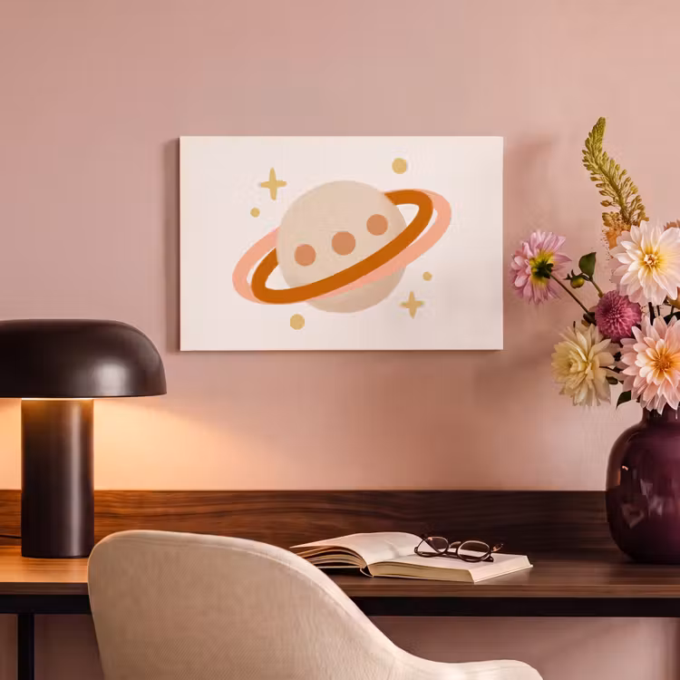 Canvas schilderij - Planeet - Ringen - Ruimte - Illustratie - Beige — 5