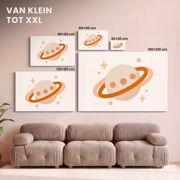Canvas schilderij - Planeet - Ringen - Ruimte - Illustratie - Beige — 7