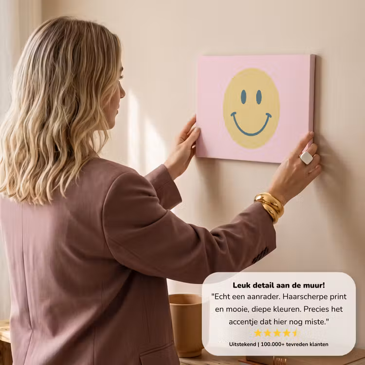 Canvas schilderij - Smiley - Geel - Roze - Symbool - Minimalistisch — 2