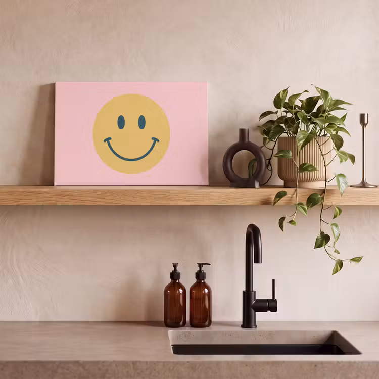 Canvas schilderij - Smiley - Geel - Roze - Symbool - Minimalistisch — 3