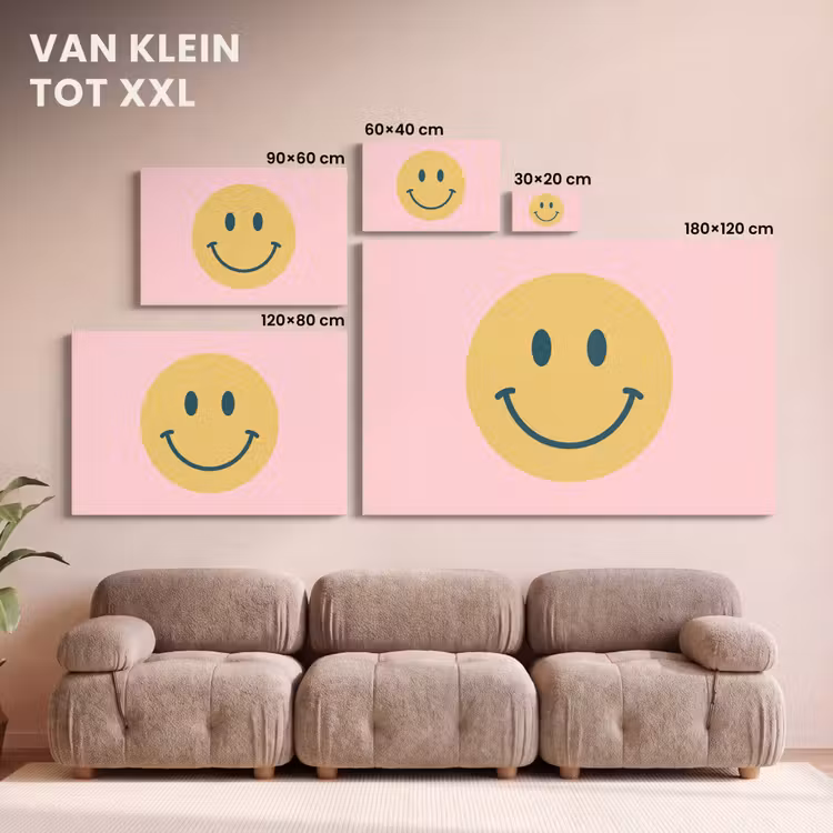 Canvas schilderij - Smiley - Geel - Roze - Symbool - Minimalistisch — 7