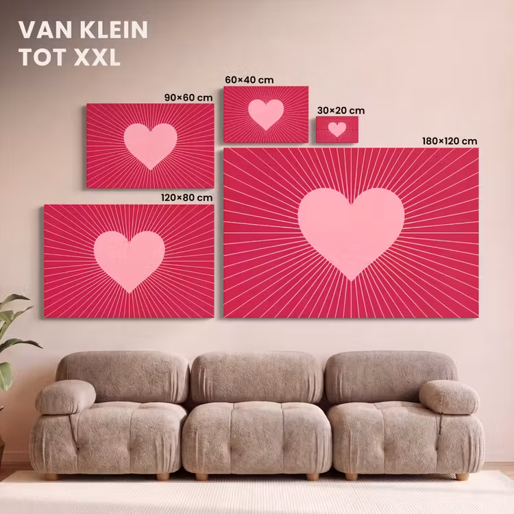 Canvas schilderij - Hart - Stralen - Liefde - Abstract - Roze — 7