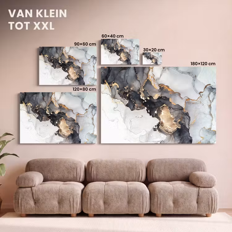 Canvas schilderij - Marmer - Goud - Abstract - Zwart Wit - Luxe — 8