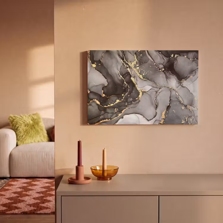 Canvas schilderij - Zwart Marmer met Gouden Aders — 2