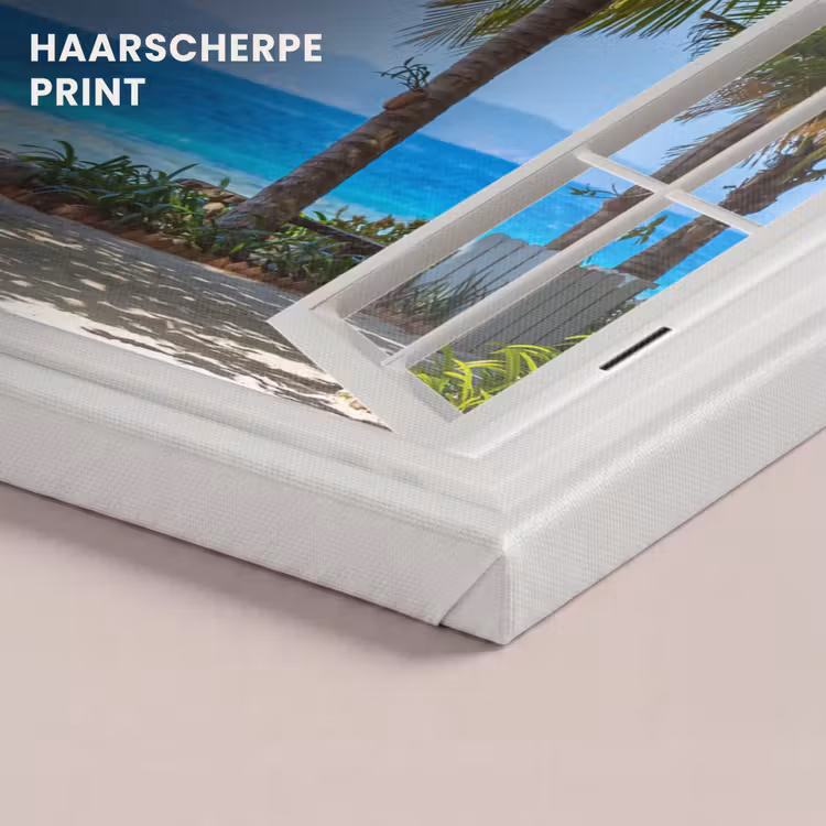 Canvas schilderij - Doorkijk - Boom - Zee - Palmboom - Heuvels - Strand - Blauw — 5