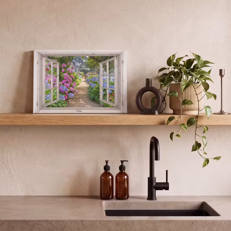 Canvas schilderij - Hortensia - Doorkijk - Bloemen - Zomer - Paars - Pad — 4
