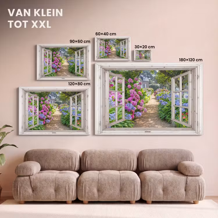 Canvas schilderij - Hortensia - Doorkijk - Bloemen - Zomer - Paars - Pad — 7