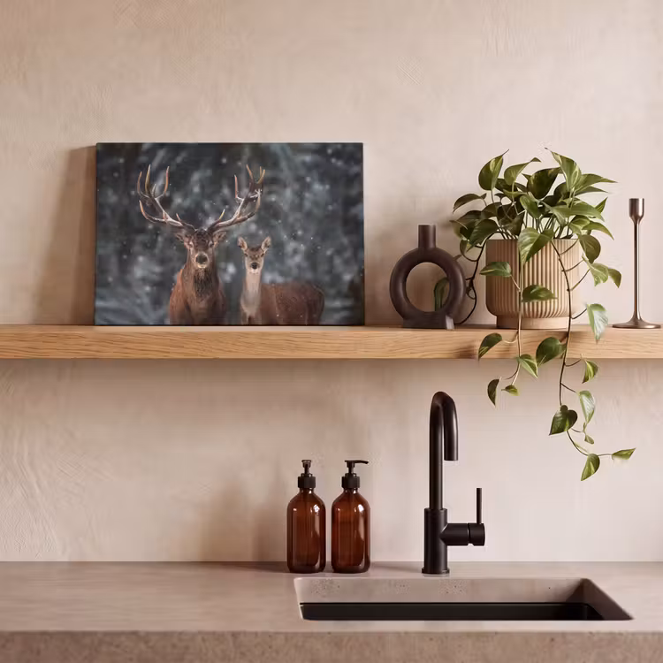 Canvas schilderij - Hert - Dieren - Winter - Gewei - Sneeuw - Natuur — 4