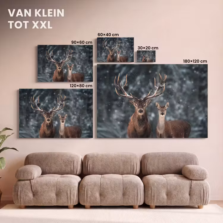 Canvas schilderij - Hert - Dieren - Winter - Gewei - Sneeuw - Natuur — 8