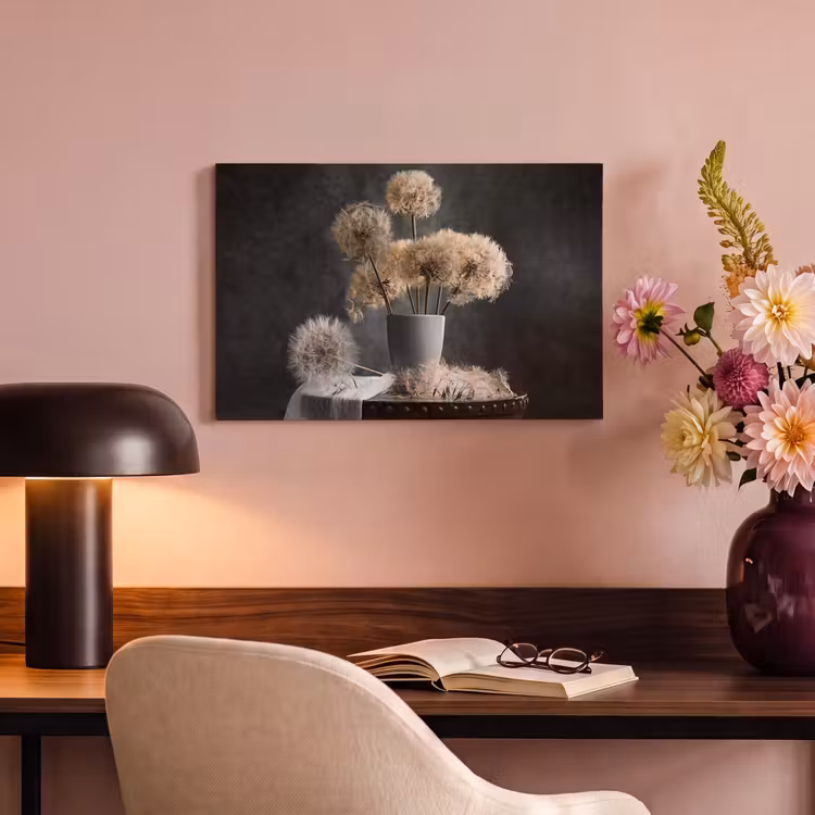 Canvas schilderij - Bloemzaden - Paardenbloem- Vaas - Stilleven - Boeket — 6
