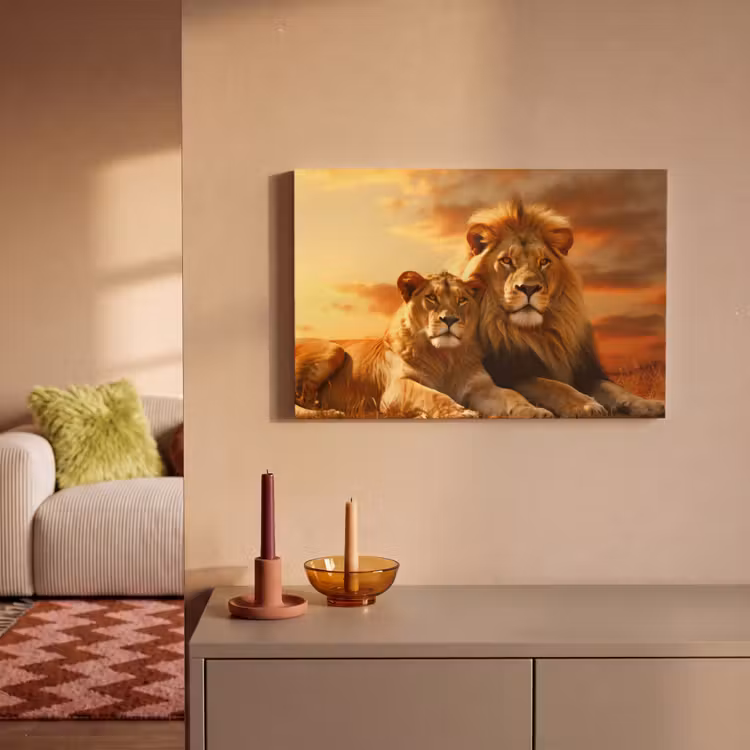 Canvas schilderij - Leeuwen - Zonsondergang - Afrika - Savanne - Dieren — 2