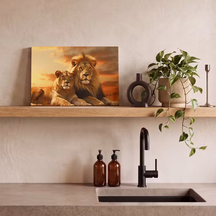 Canvas schilderij - Leeuwen - Zonsondergang - Afrika - Savanne - Dieren — 4
