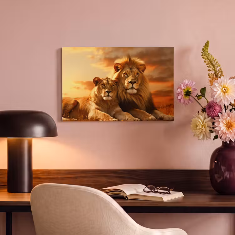 Canvas schilderij - Leeuwen - Zonsondergang - Afrika - Savanne - Dieren — 6