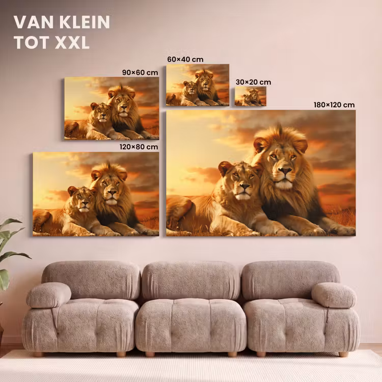 Canvas schilderij - Leeuwen - Zonsondergang - Afrika - Savanne - Dieren — 8