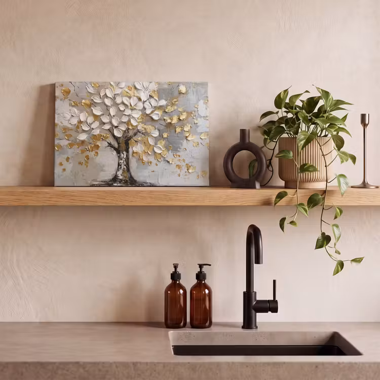 Canvas schilderij - Boom - Beige - Grijs - Goud - Abstract — 4