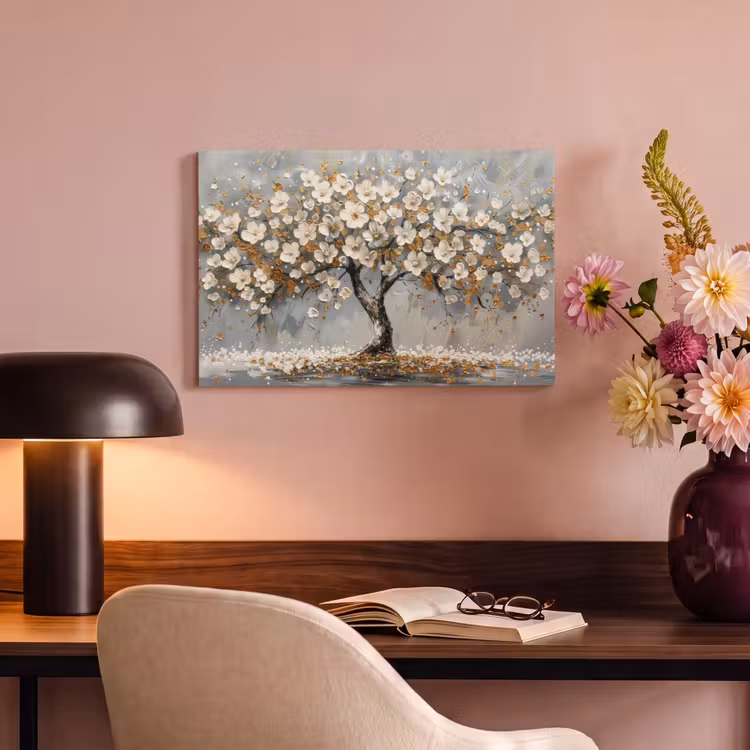 Canvas schilderij - Boom - Bloemen - Wit - Natuur - Kunst — 6