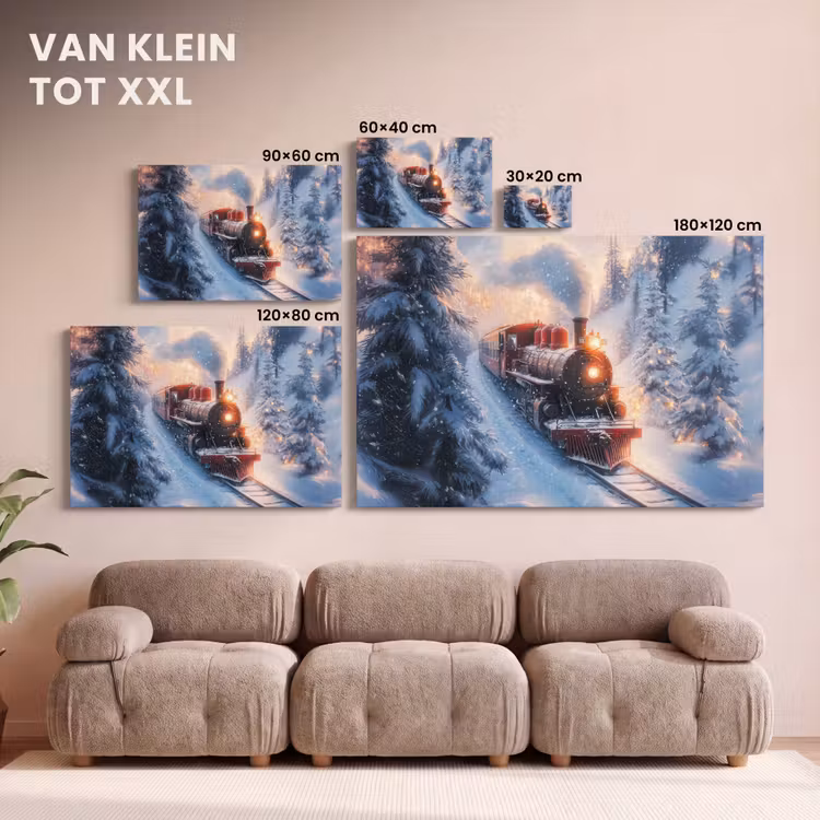 Canvas schilderij - Kersttrein - Sneeuw - Winter - Kerst — 8