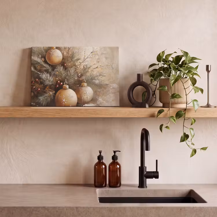 Canvas schilderij - Kerst - Kerstballen - Beige - Goud — 4