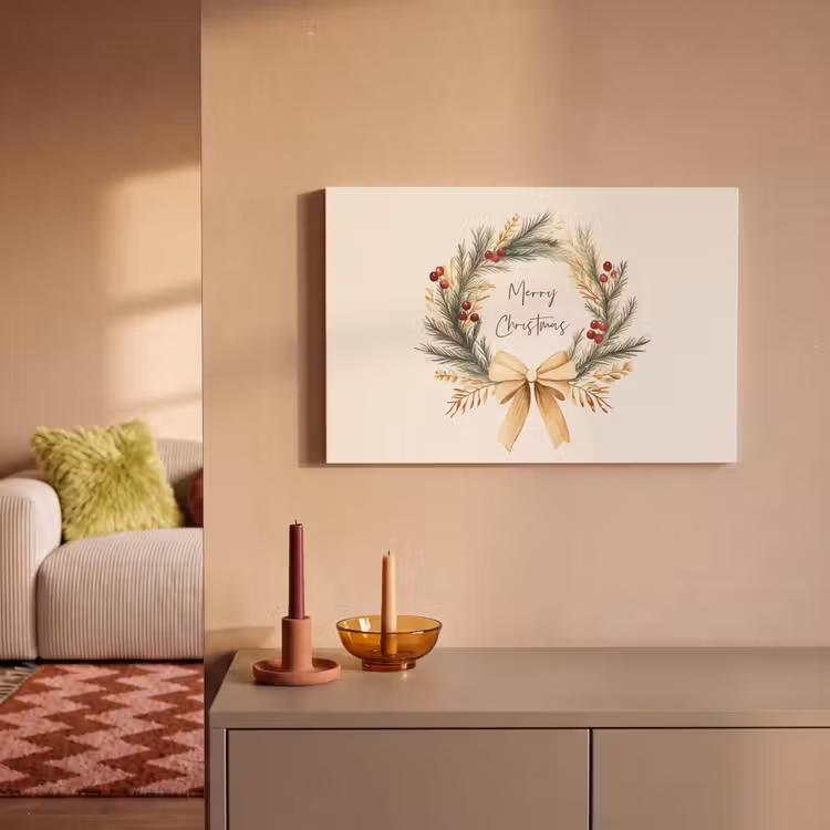 Canvas schilderij - Kerstkrans - Kerst - Goud - Beige — 2