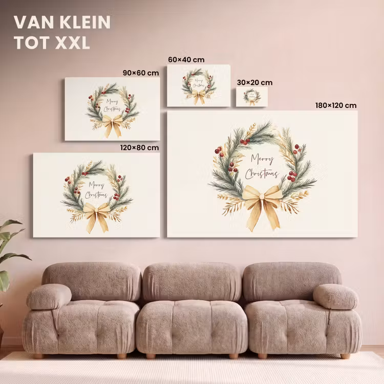 Canvas schilderij - Kerstkrans - Kerst - Goud - Beige — 8