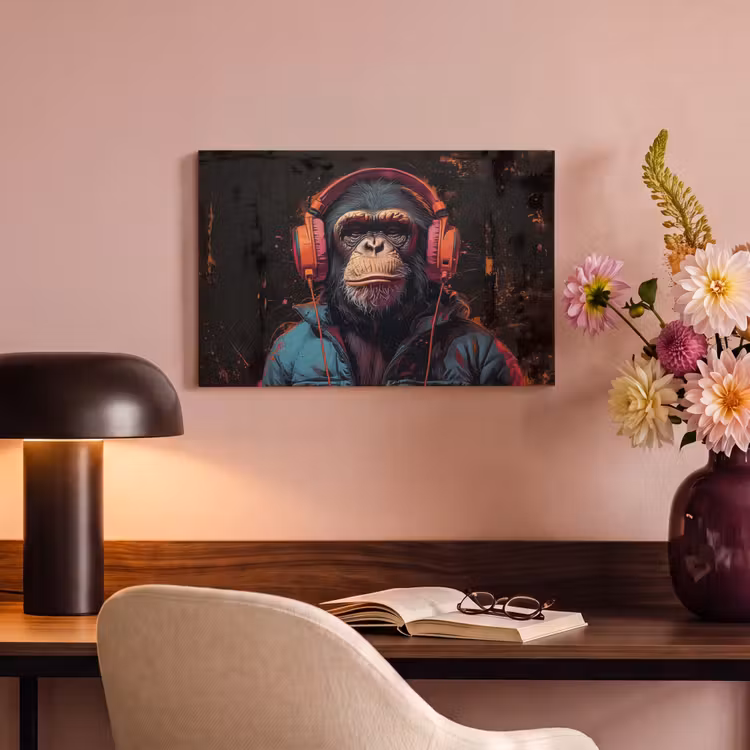 Canvas schilderij - Graffiti - Chimpansee - Koptelefoon - Aap — 6