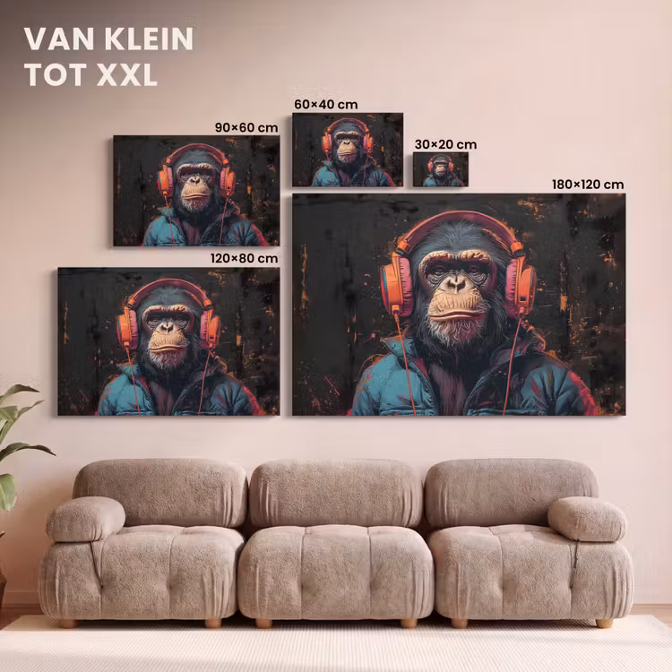 Canvas schilderij - Graffiti - Chimpansee - Koptelefoon - Aap — 8