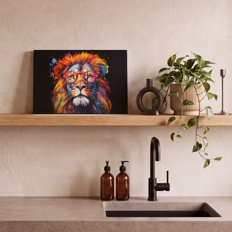 Canvas schilderij - Graffiti - Leeuw - Bril - Zwart — 4