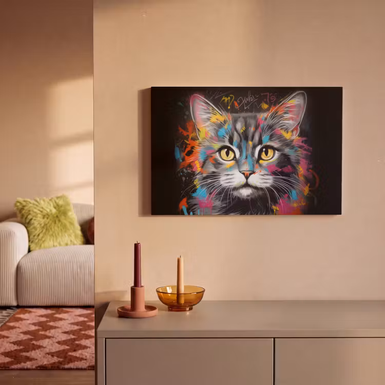 Canvas schilderij - Kat - Graffiti - Dieren - Kleuren - Grijs — 2