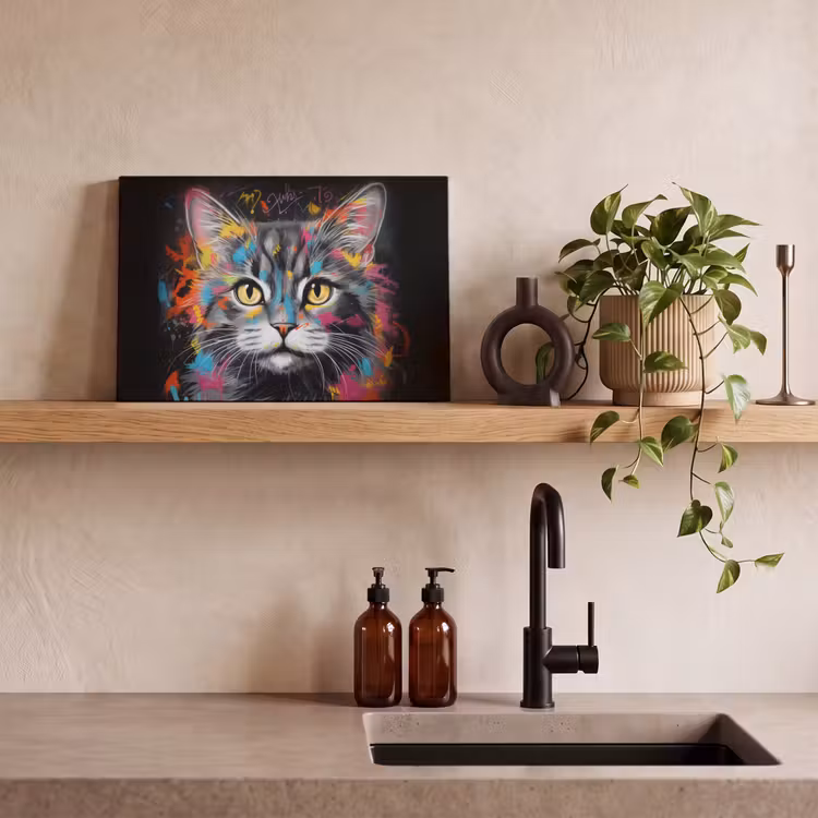 Canvas schilderij - Kat - Graffiti - Dieren - Kleuren - Grijs — 4