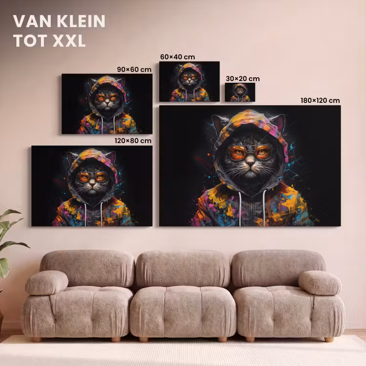 Canvas schilderij - Kat - Jas - Graffiti - Bril - Zwart — 8