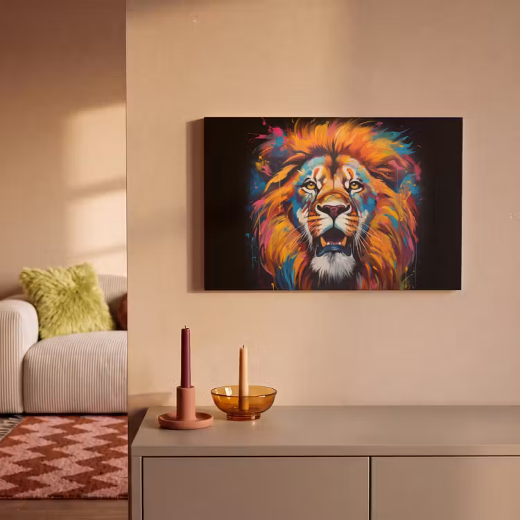 Canvas schilderij - Leeuw - Graffiti - Dieren - Zwart — 2